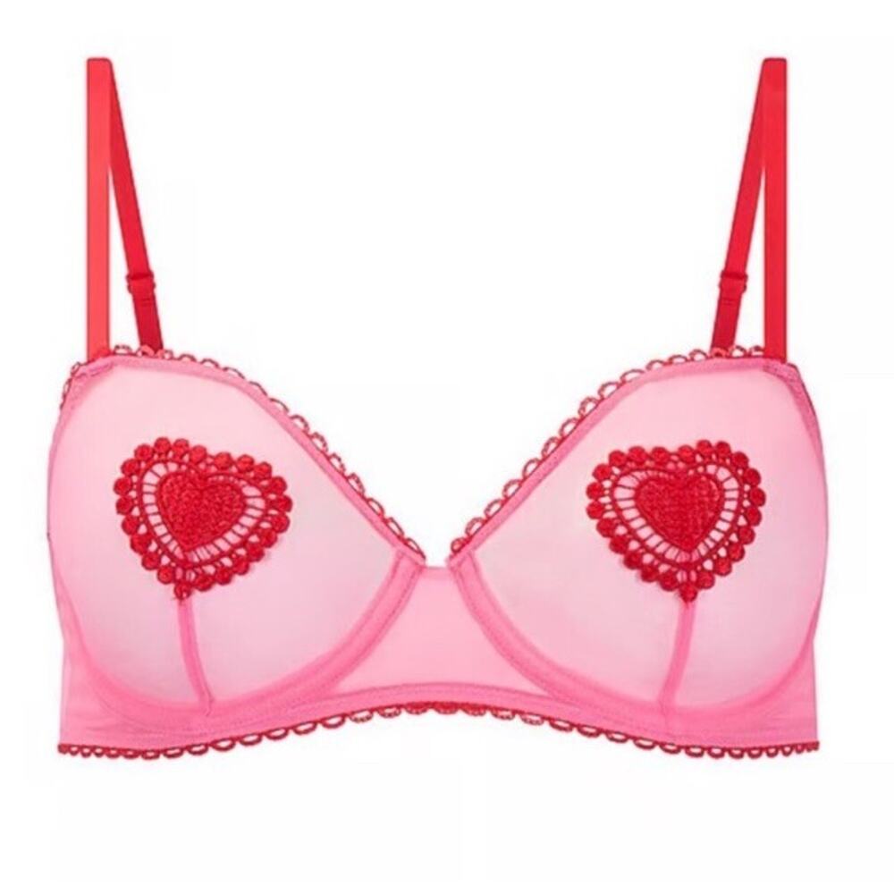 Victoria’s Secret Pink Red Hearts Adore Me Bra 46DDD Coquette Kawaii Lolita